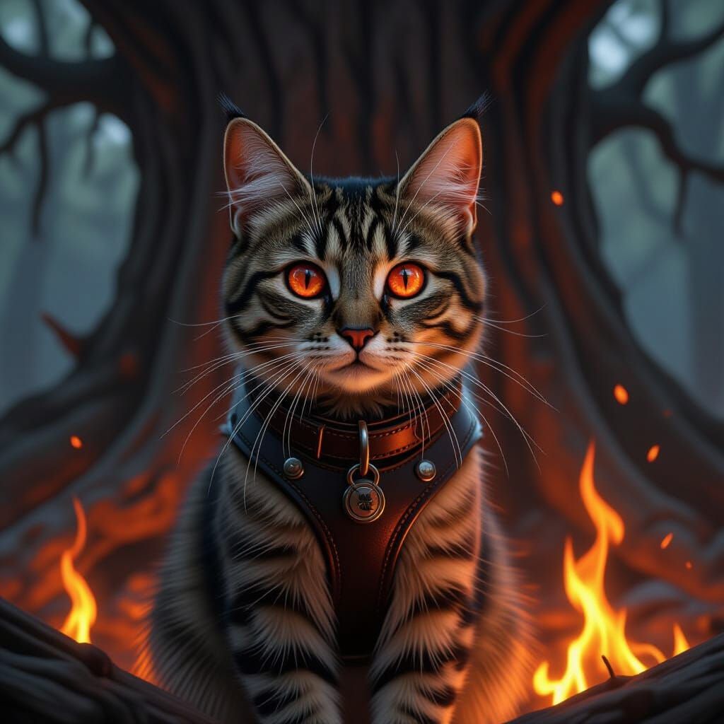 Tabby Cat in Flames: Dramatic Digital Art