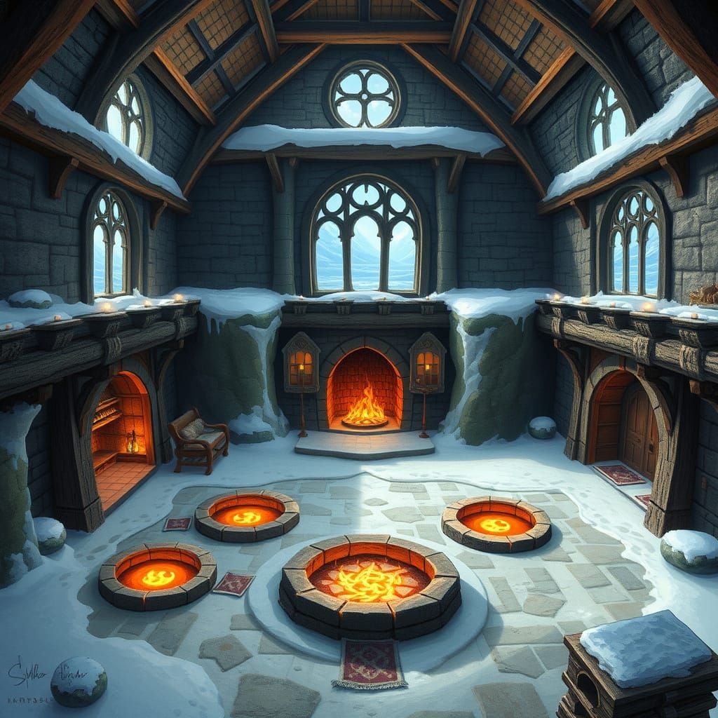 Warmheart Hall: Dark Stone Sanctuary Overlooking Emberwell B...