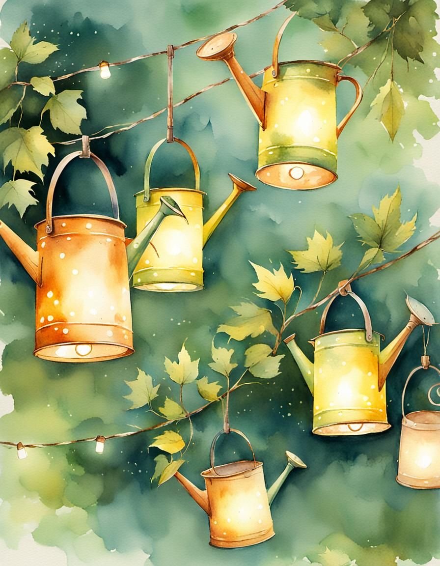 Whimsical Watering Can Lights: Watercolour Garden Illuminati...