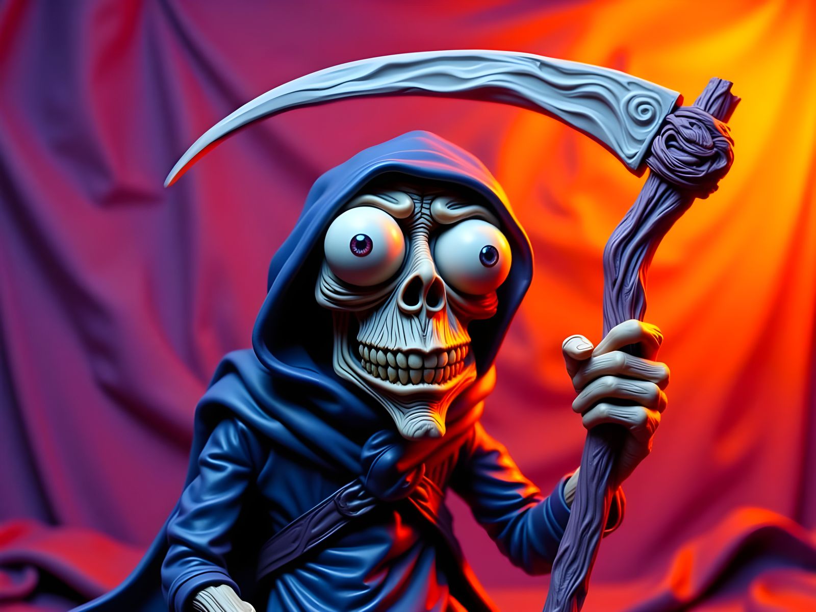 Humorous Claymation Grim Reaper with Plasticine Scythe