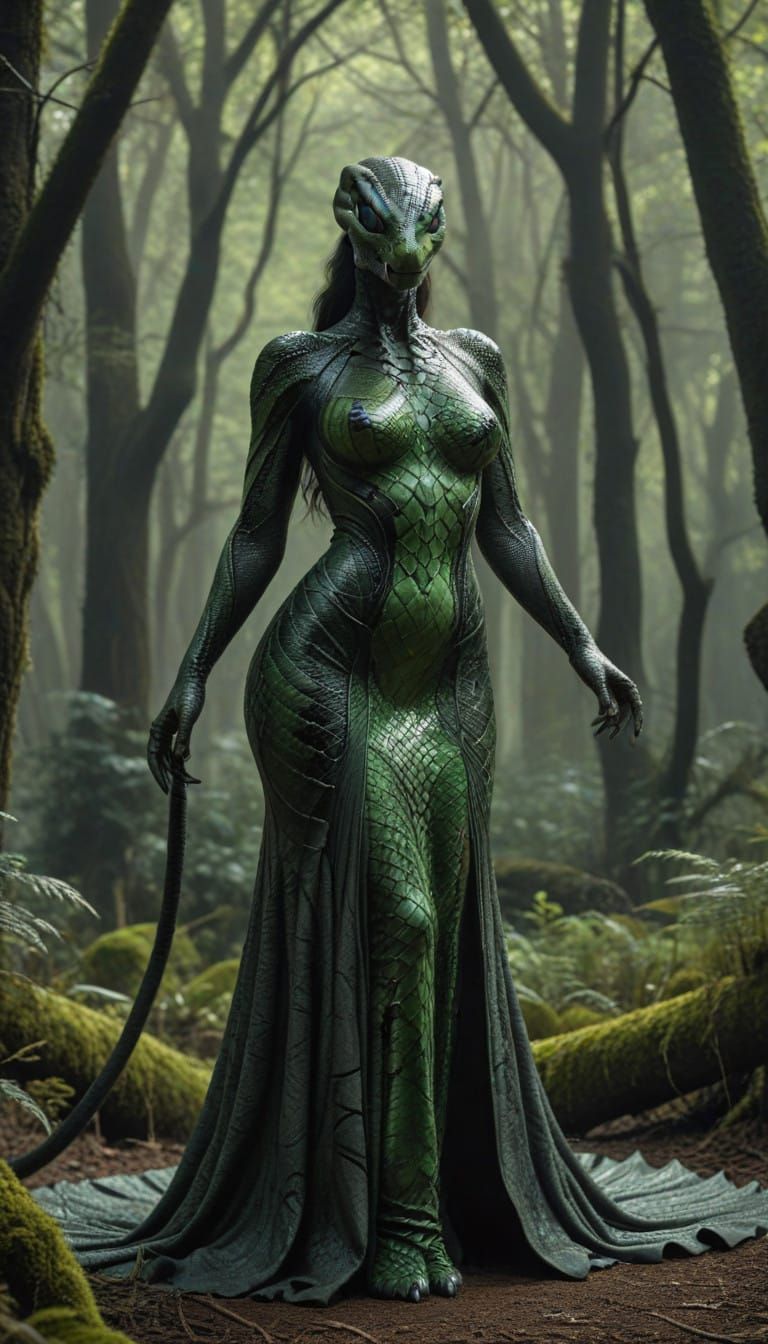 Enigmatic Anaconda Goddess in Dark Ages Splendor