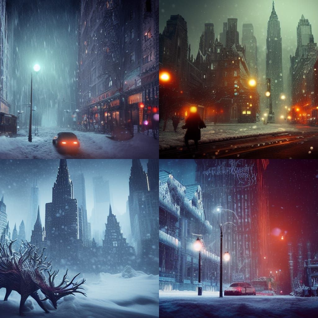 Creature in Snowy New York Christmas Night