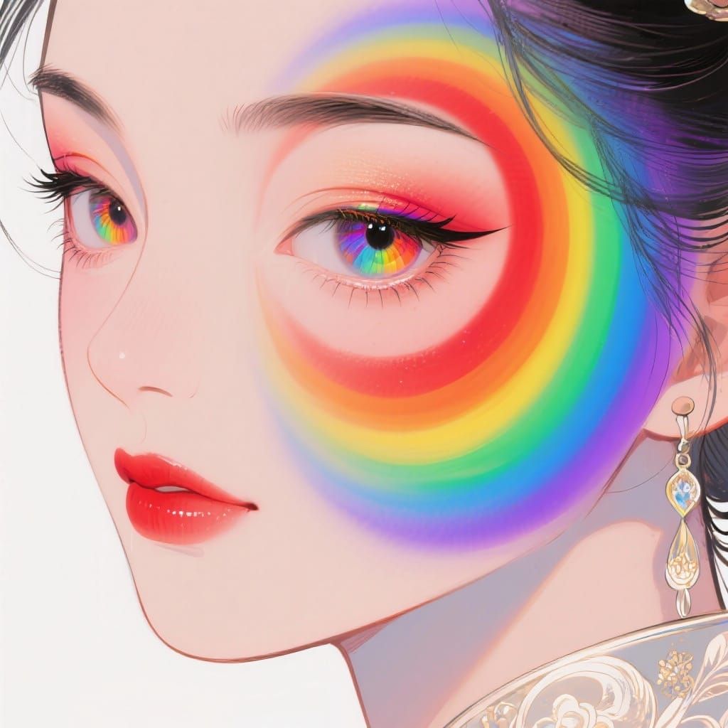 Rainbow Eye Woman in Manhua Style