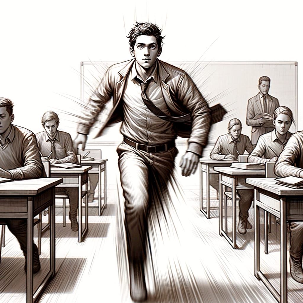 Young Student Hesitates in the Classroom, Eyes Fixed on the ...