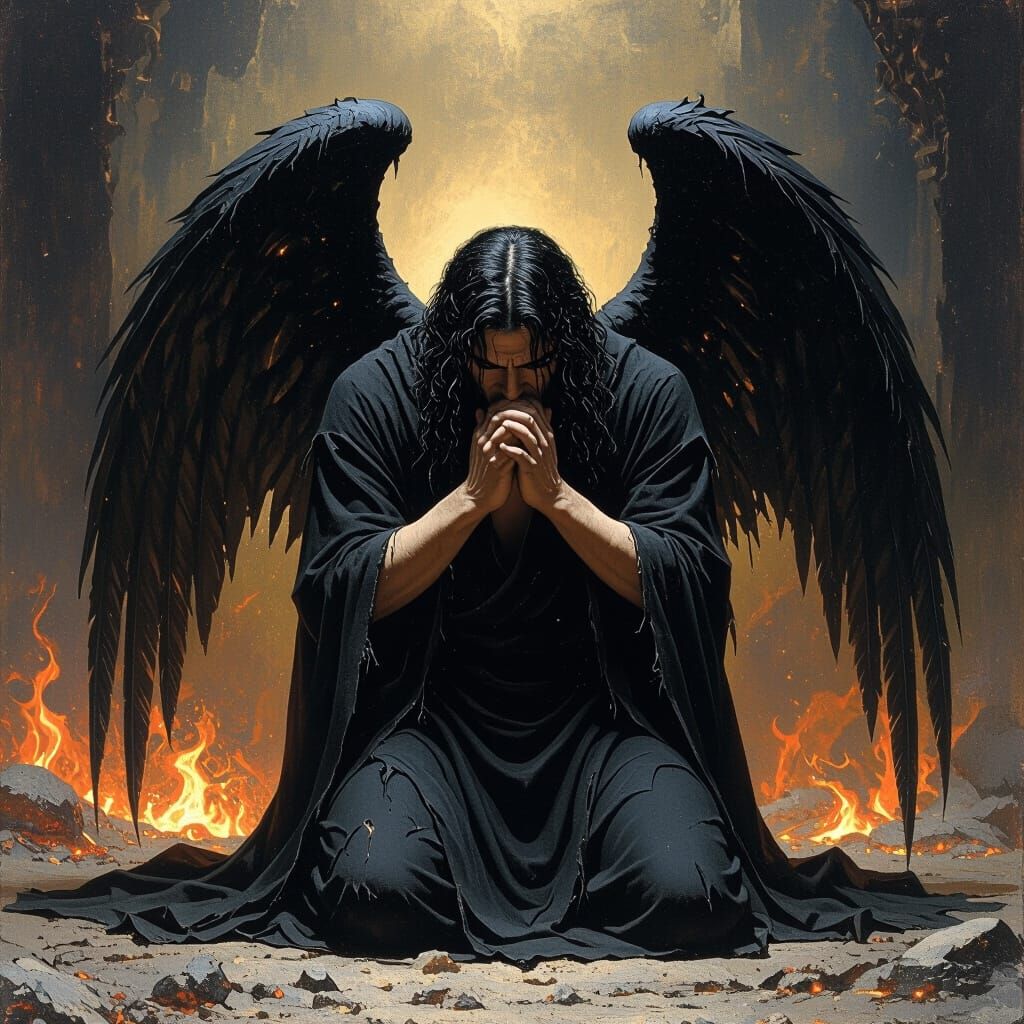 Fallen Angel Begs Forgiveness in Dark Surrealism