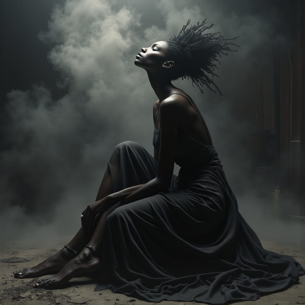 Ethereal Black Female Portrait with Volumetric Lighting