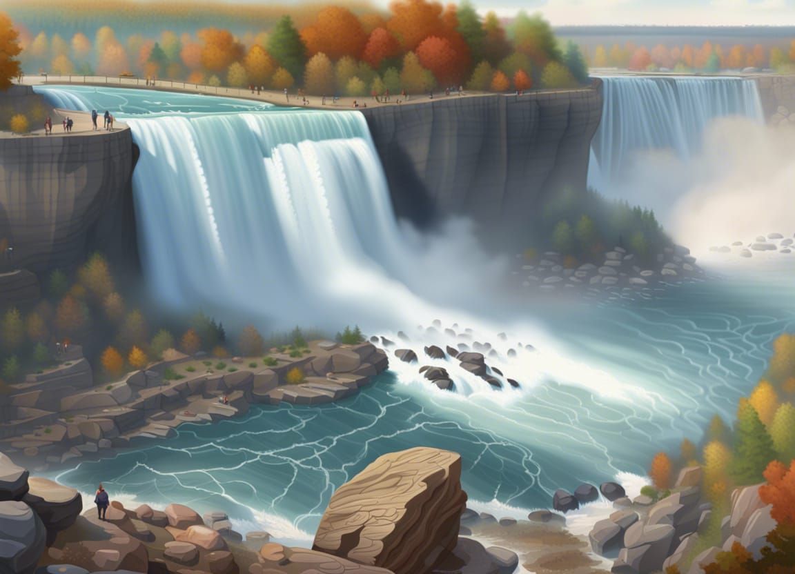 Niagara Falls: American Falls from Canada in Digital Paintin...