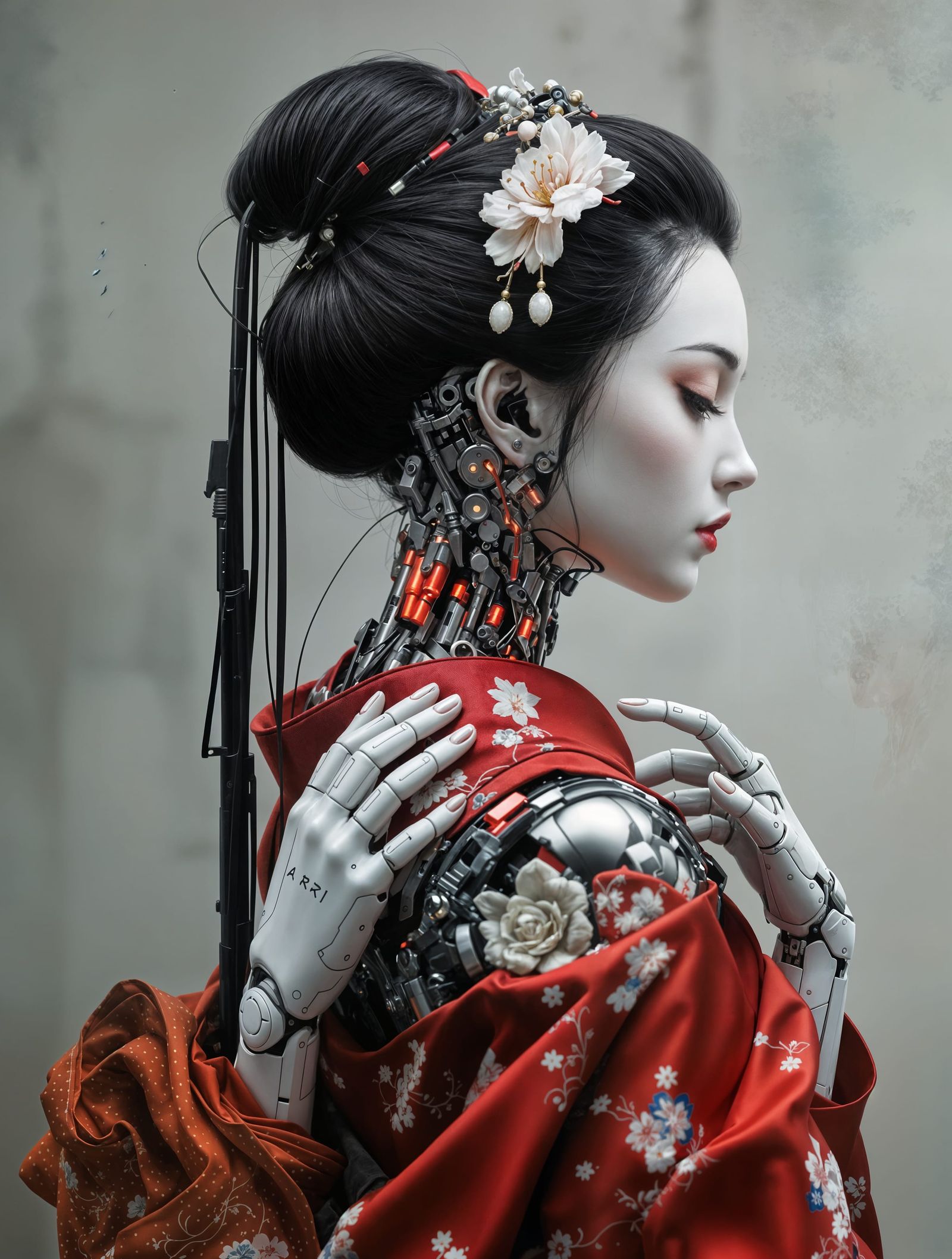Cyborg Geisha in Traditional Japanese Attire