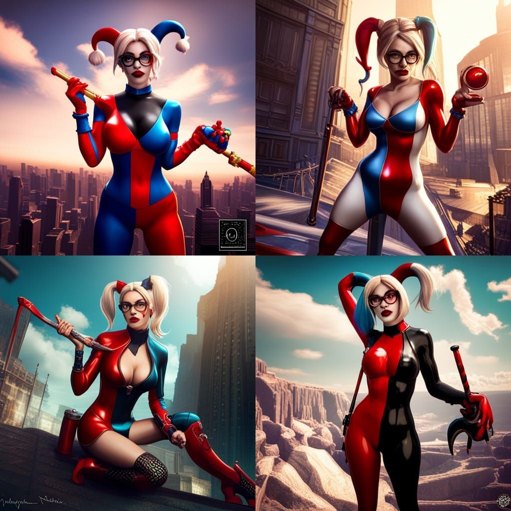 Harley Quinn in Jester Outfit: Detailed Digital Painting