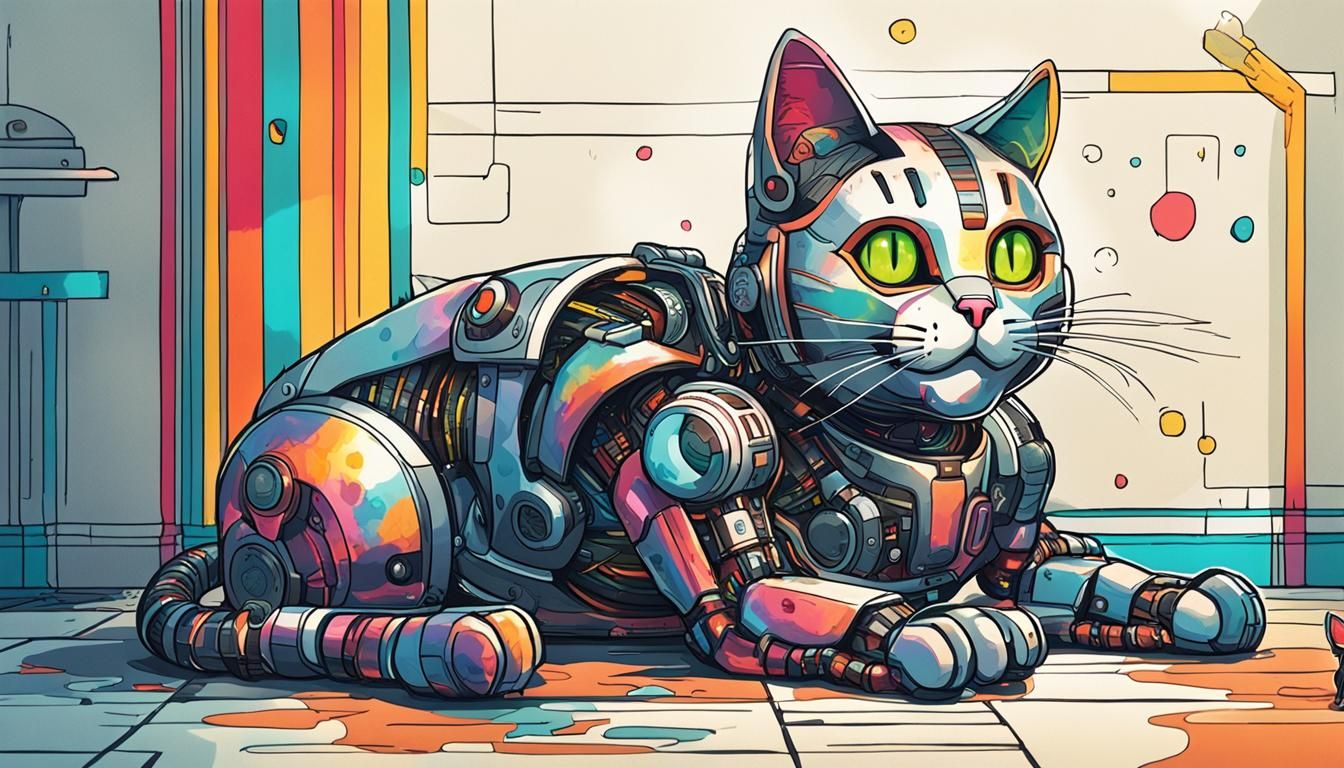 Adorable Striped Cyborg Cat Poster Art