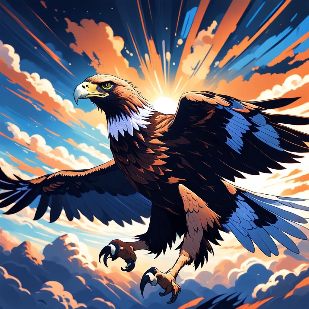 Ethereal Anime Masterpiece of a Wedge-Tailed Eagle in Flight