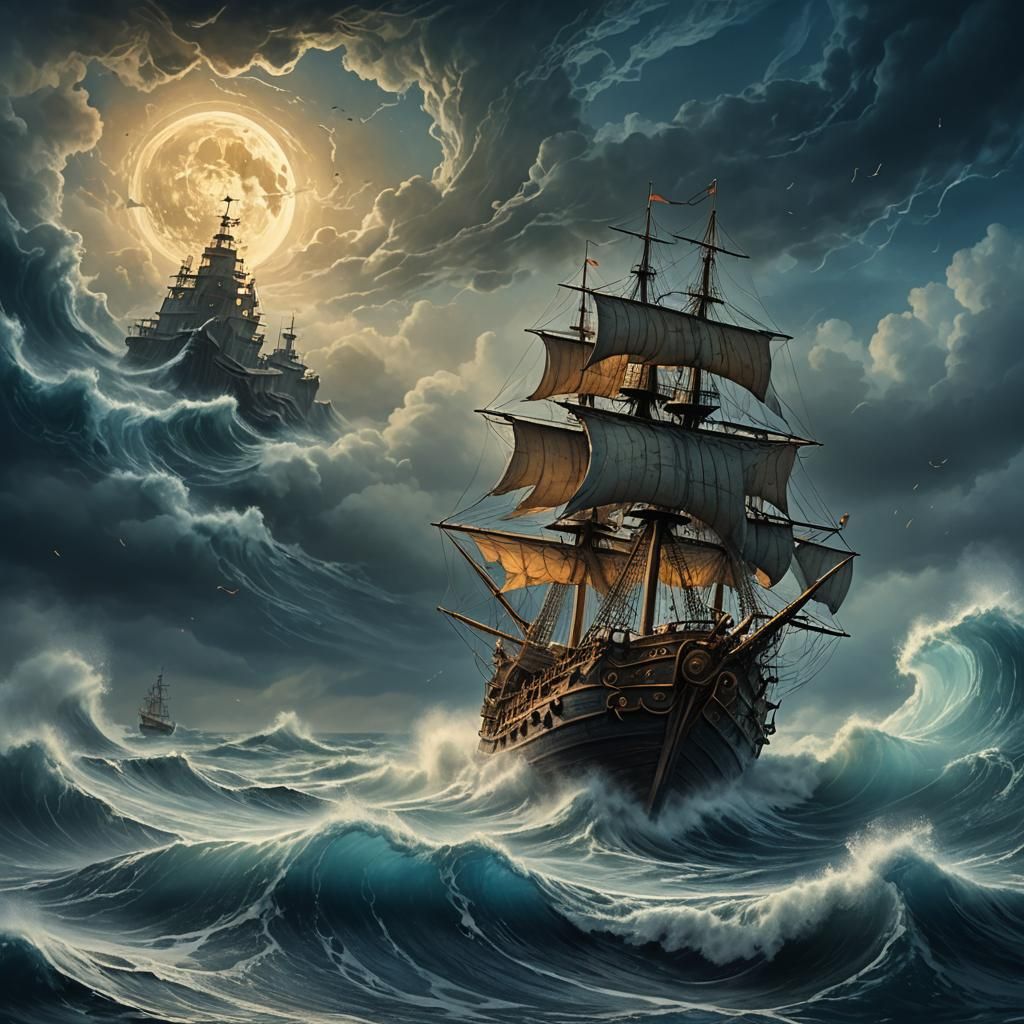 Ghost Ship in Turbulent Seas: Matte Painting