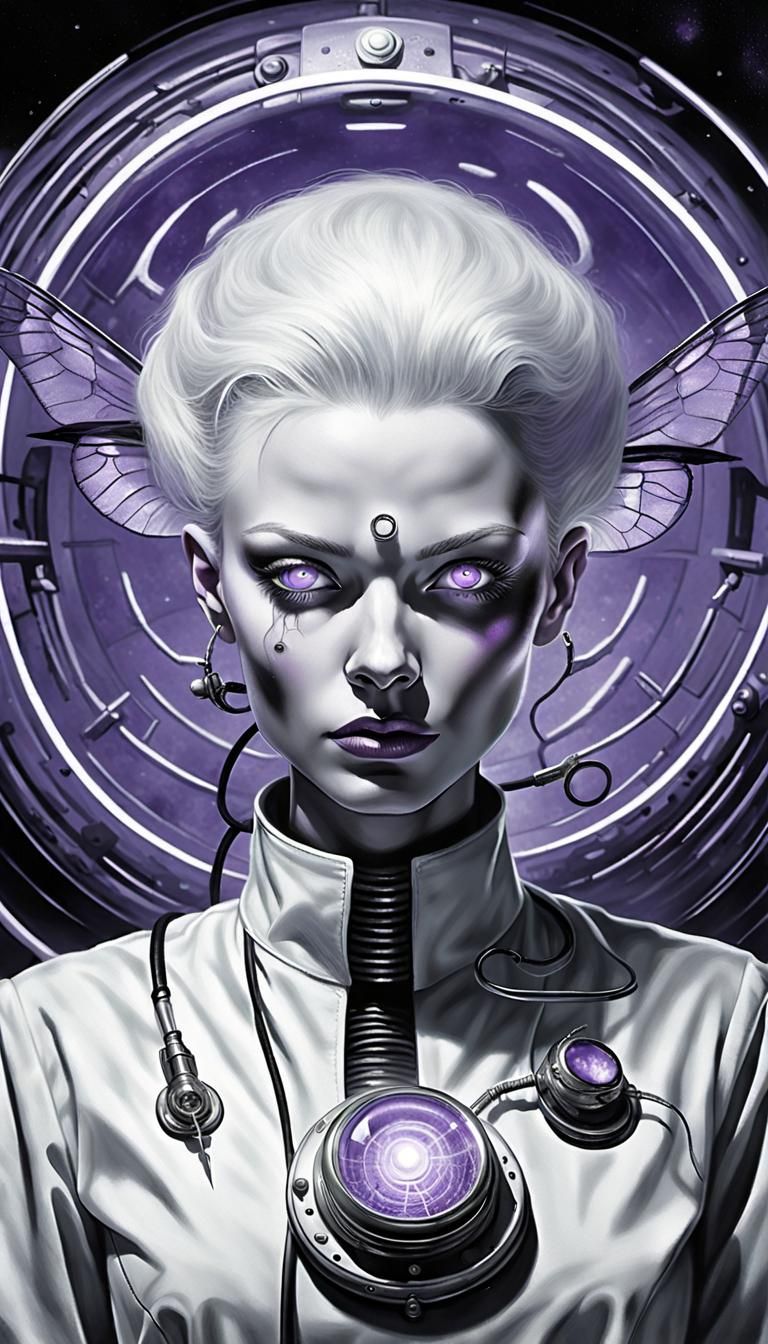 Hypnotic Nurse Portrait in Retro Sci-Fi Style