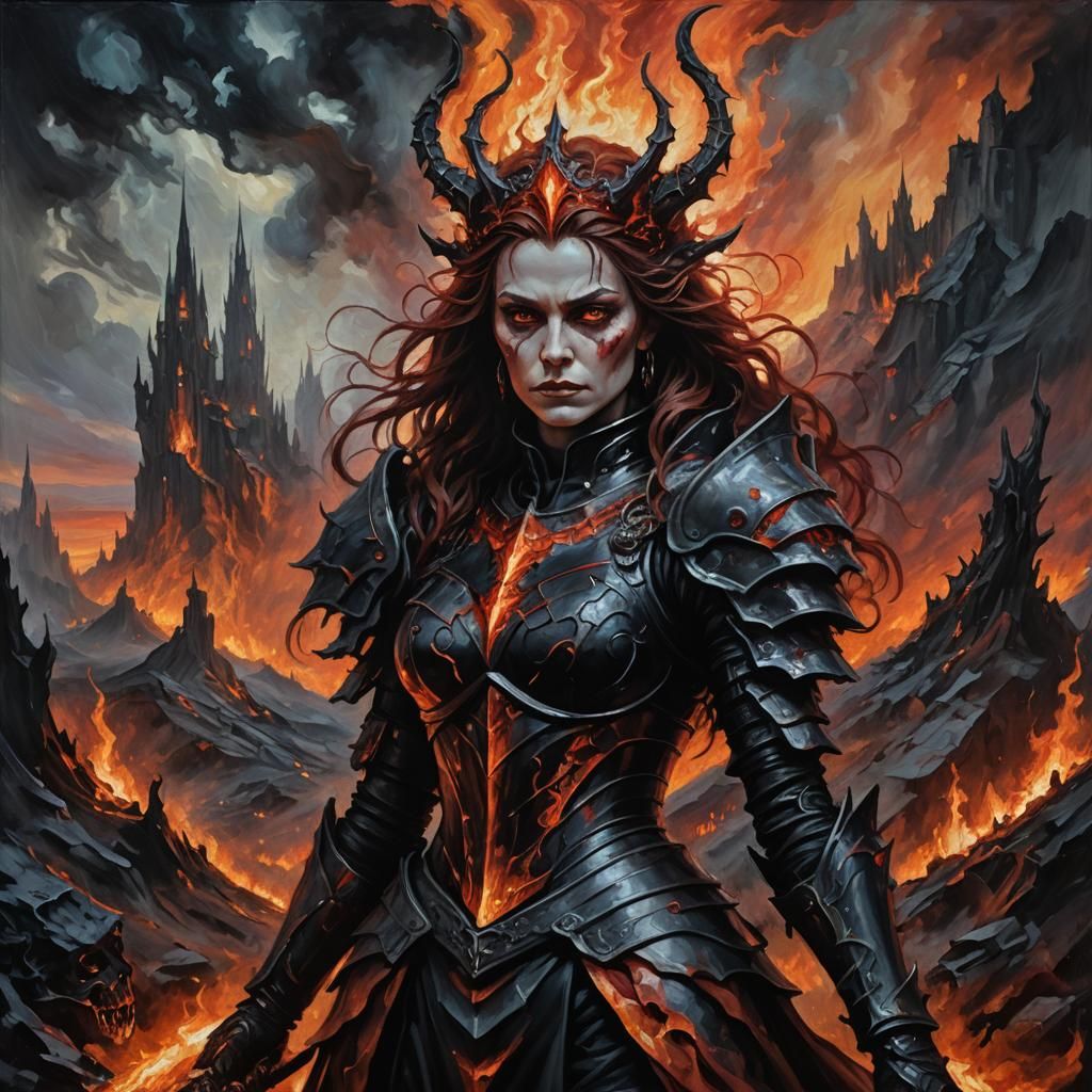 Zariel, Archduchess of Avernus, in Gothic Oil Painting Style