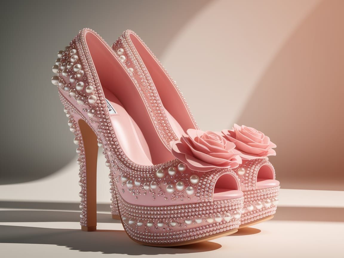 Elegant Pink Pearl High Heels in Warm Light