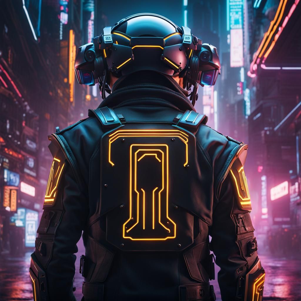 Cyberpunk Helmet Portrait in High Contrast Lighting