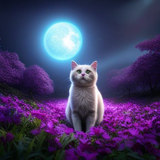 Cat in Flower Field Fantasy Concept Art