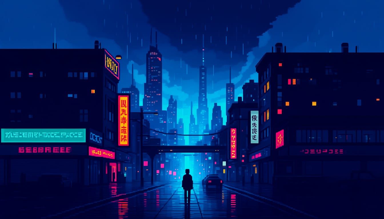 Cyberpunk Cityscape Pixel Art Background