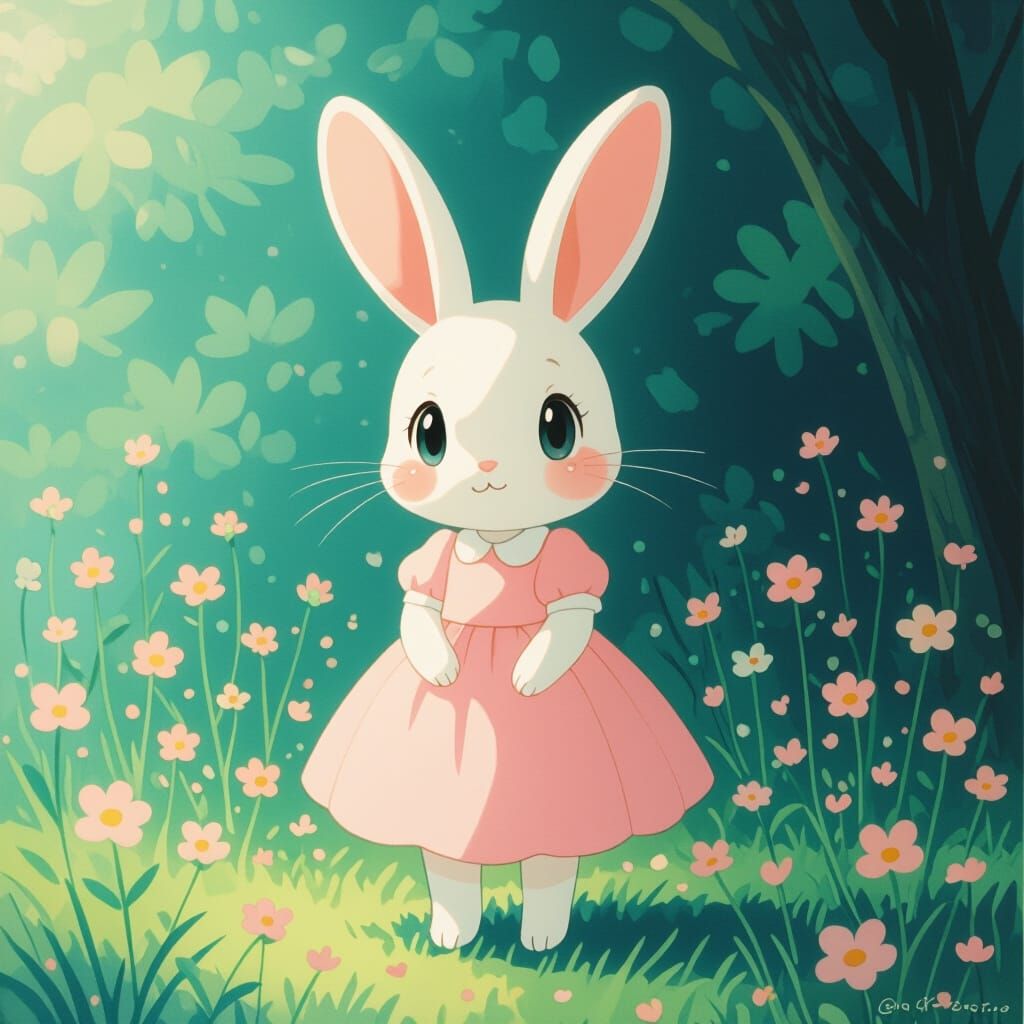 Anime Girl Rabbit in Pastel Colors