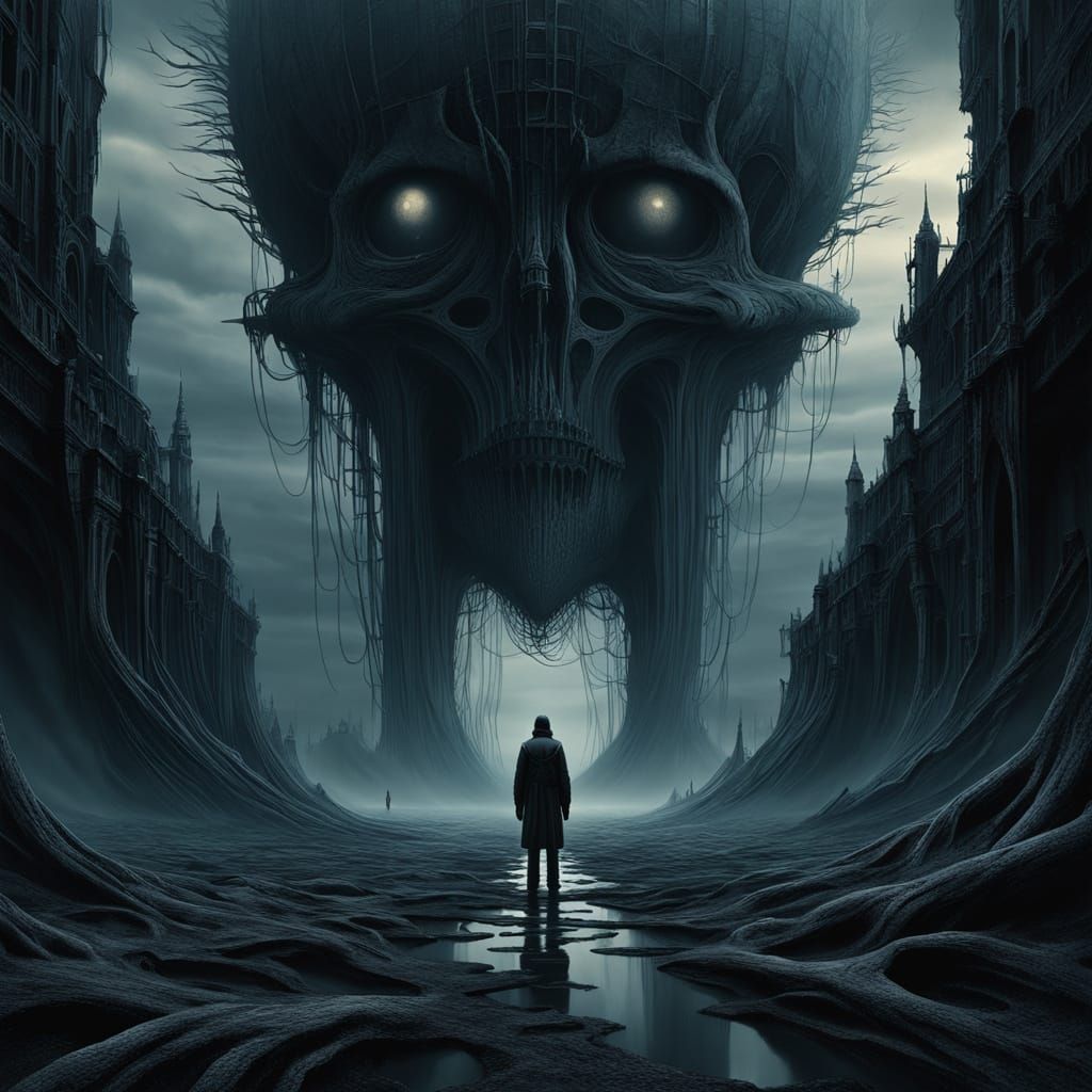 Surreal Void Contemplation in Beksiński Style