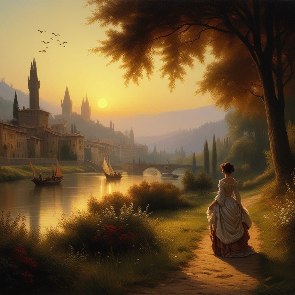 Serene Woman Takes Evening Stroll in Florence