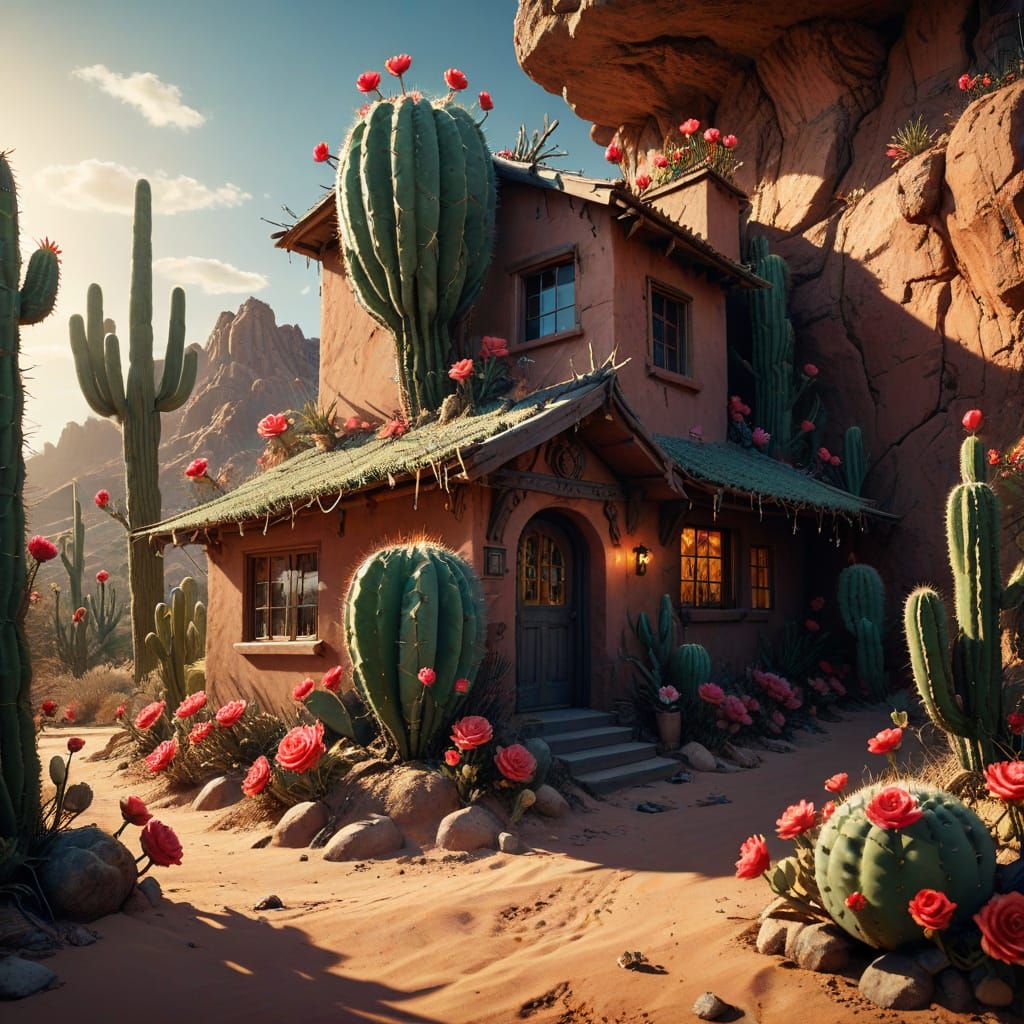 Cinematic Cactus Gnome Manor in the Desert