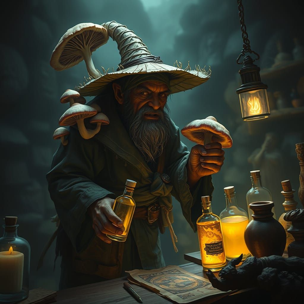 Enchanted Herbalist in Dark Cottagecore Fantasy