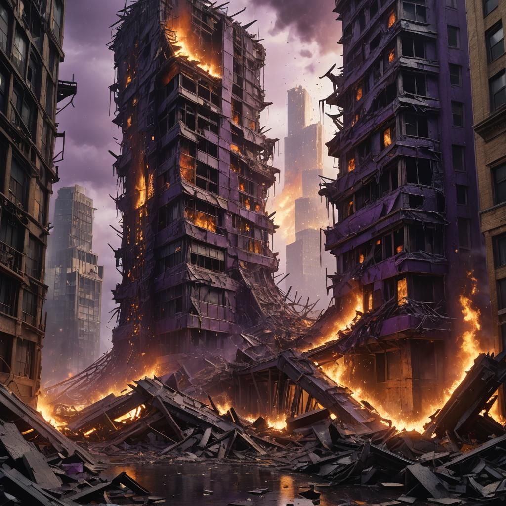 Corporate Tower Collapses in Dark Fantasy Art