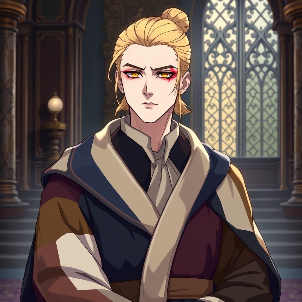 Manga-Inspired Court Mage in Throne Room