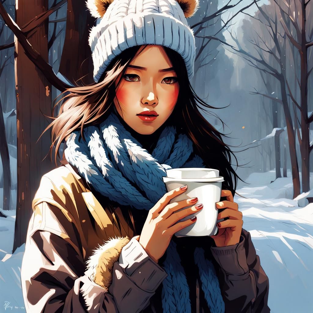 Cozy Winter Morning with Girl and Puppy