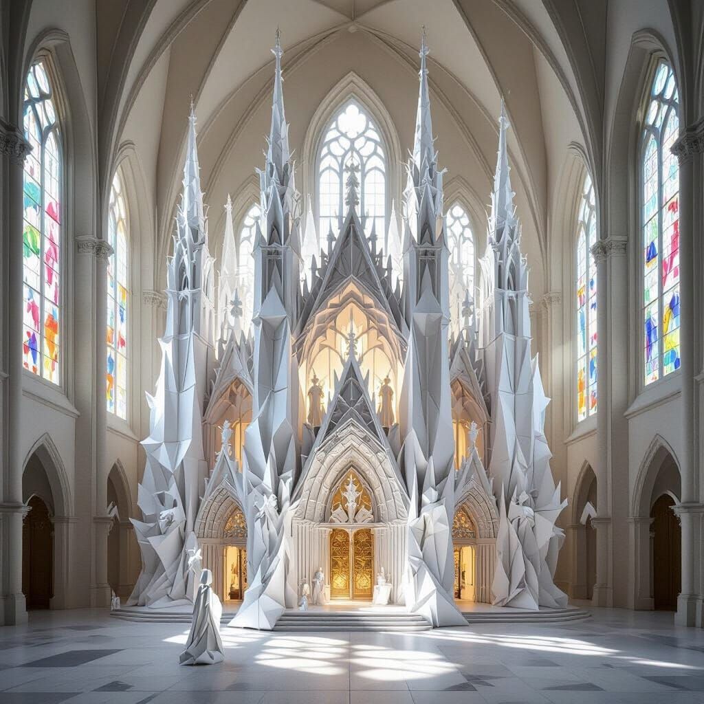 Origami Paper Cathedral in Gothic Style