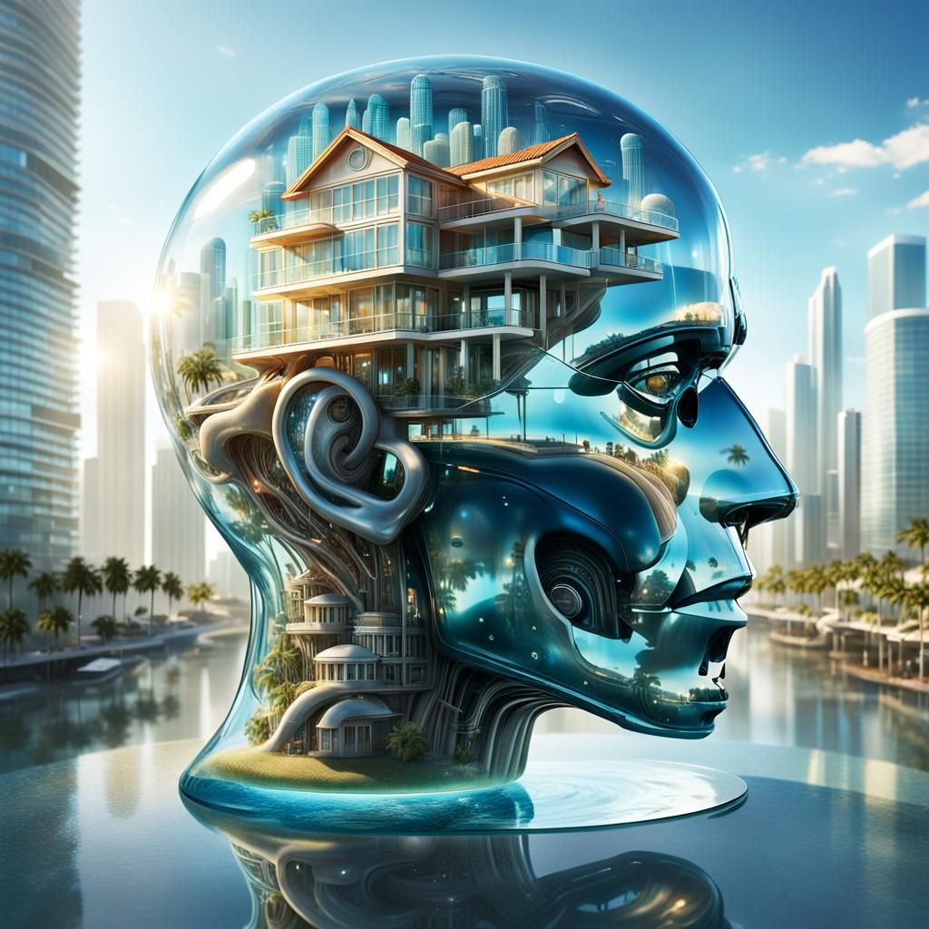 Glass Head Beach House: Hyperrealistic Concept Art