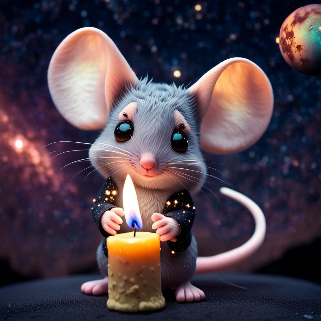 Macro Photograph of Chibi Mouse in Starry Night