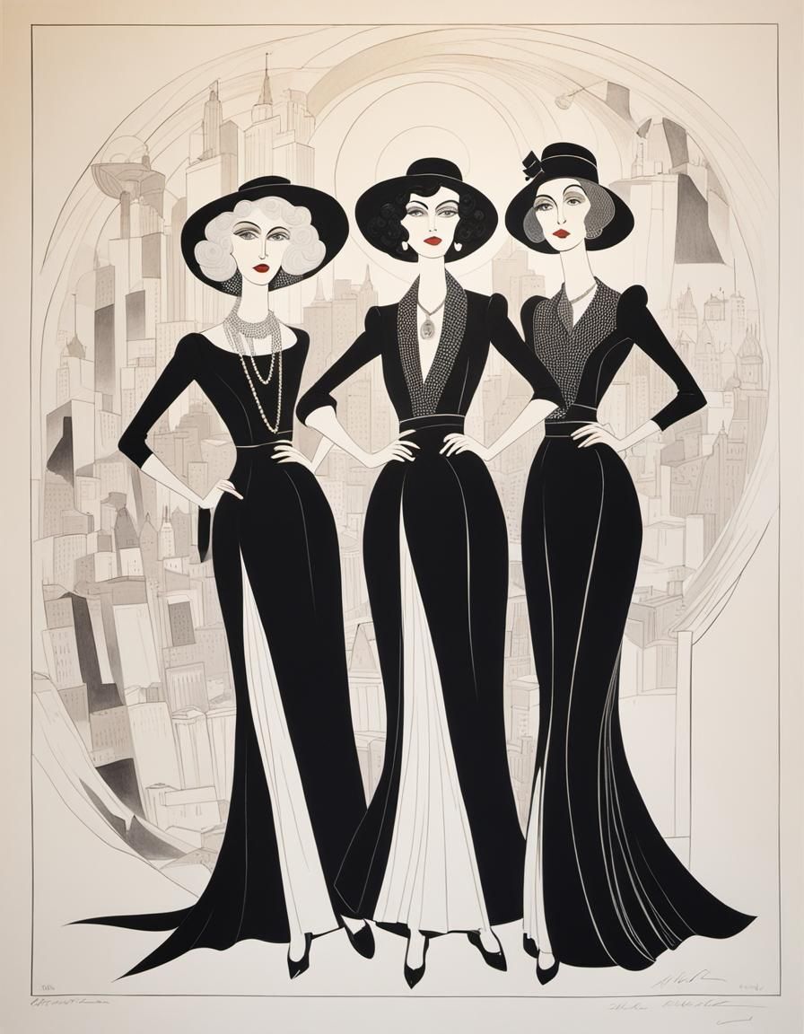 Three Women in Hirschfeld's Linear Style