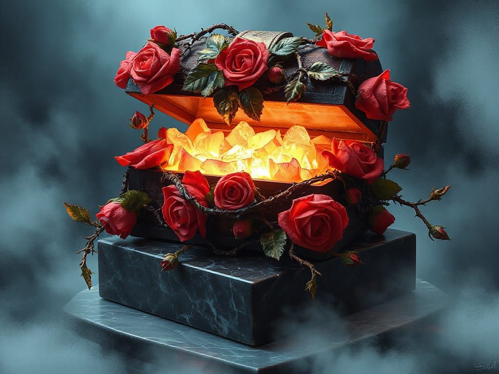 Enchanted Rose Treasure Chest in Glasswork Style