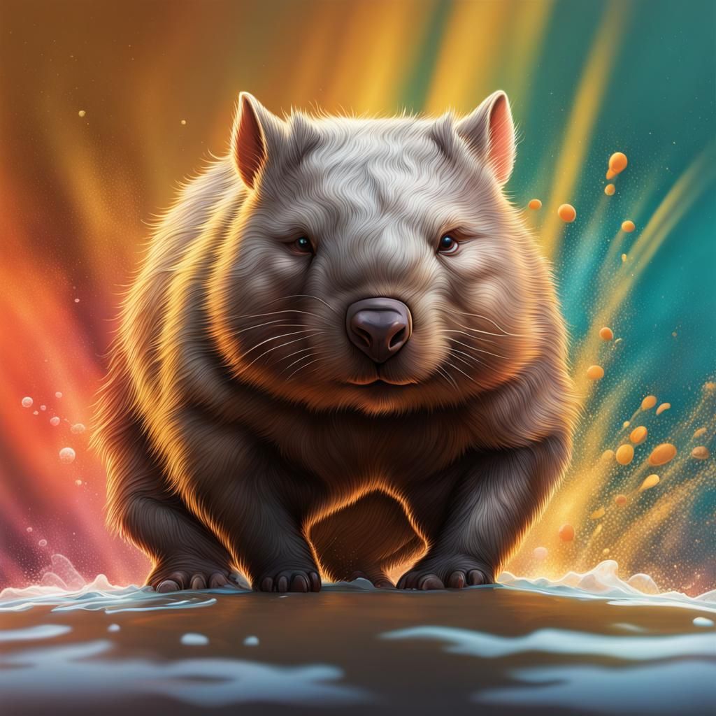 Hyperrealistic Wombat Portrait in Splash Art Style