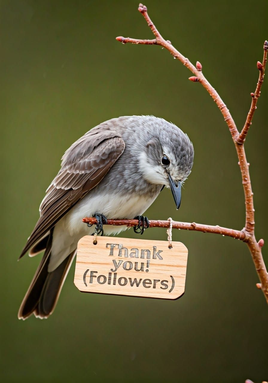 Phoebe Bird Perched with Thank You Sign