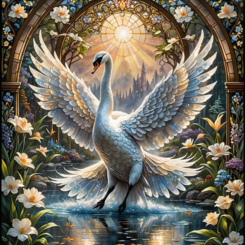 Stained Glass Swan in Dance Pose