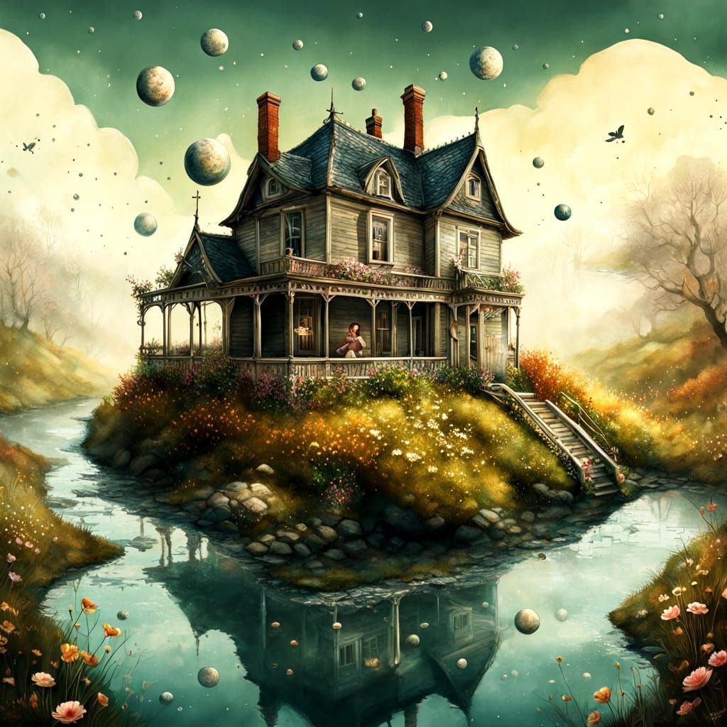 Whimsical Victorian Cottage in Watercolor Style