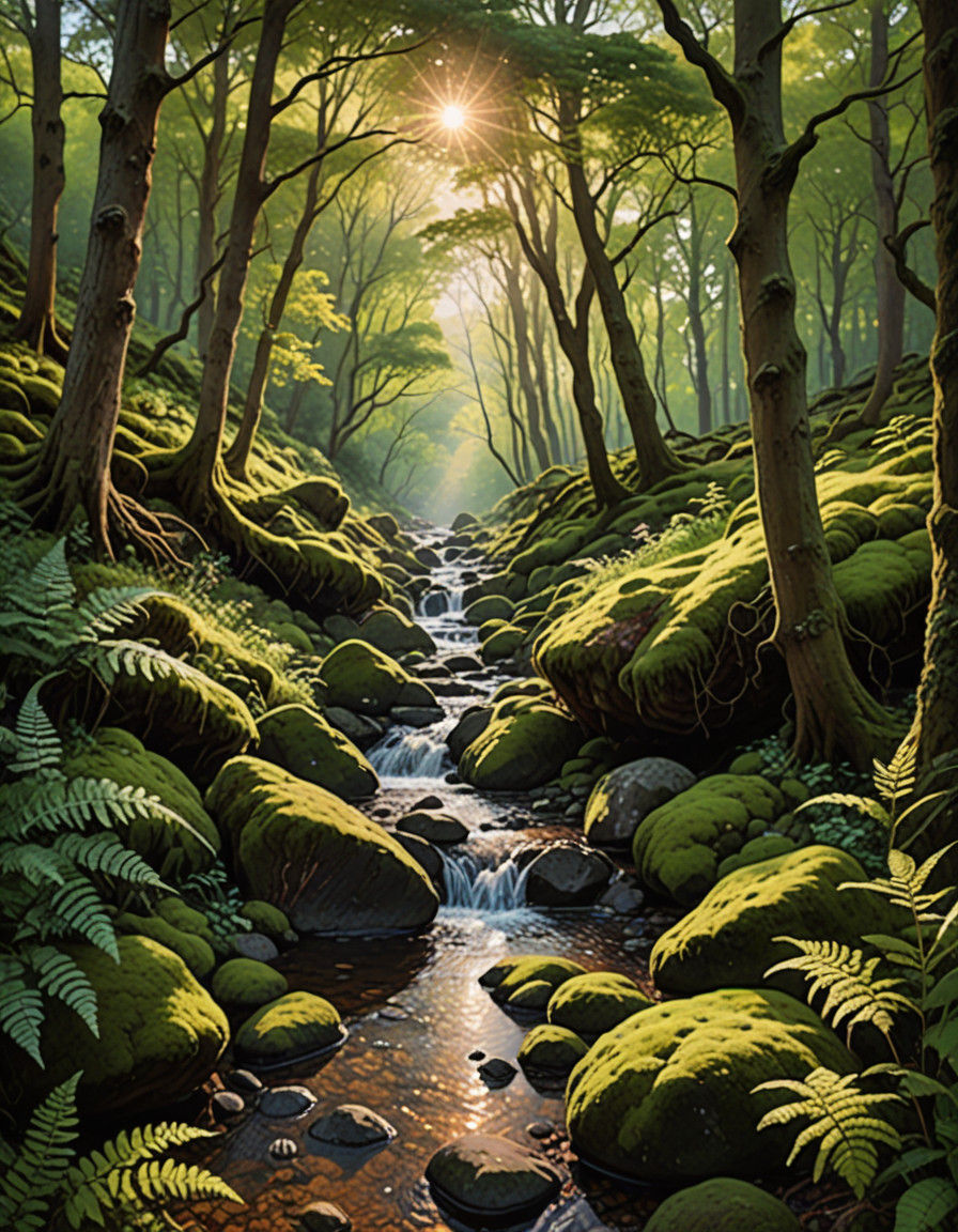 Vibrant Forest Waterfall in Impressionist Style