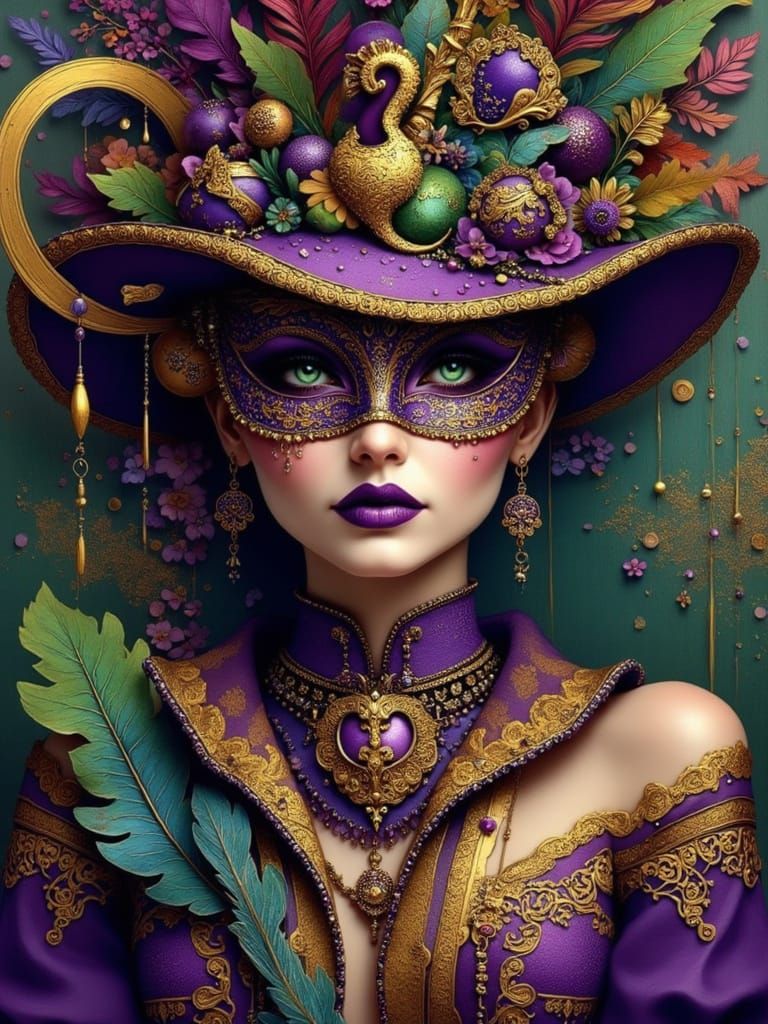 Mysterious Baroque Figure in Lavish Masquerade Attire