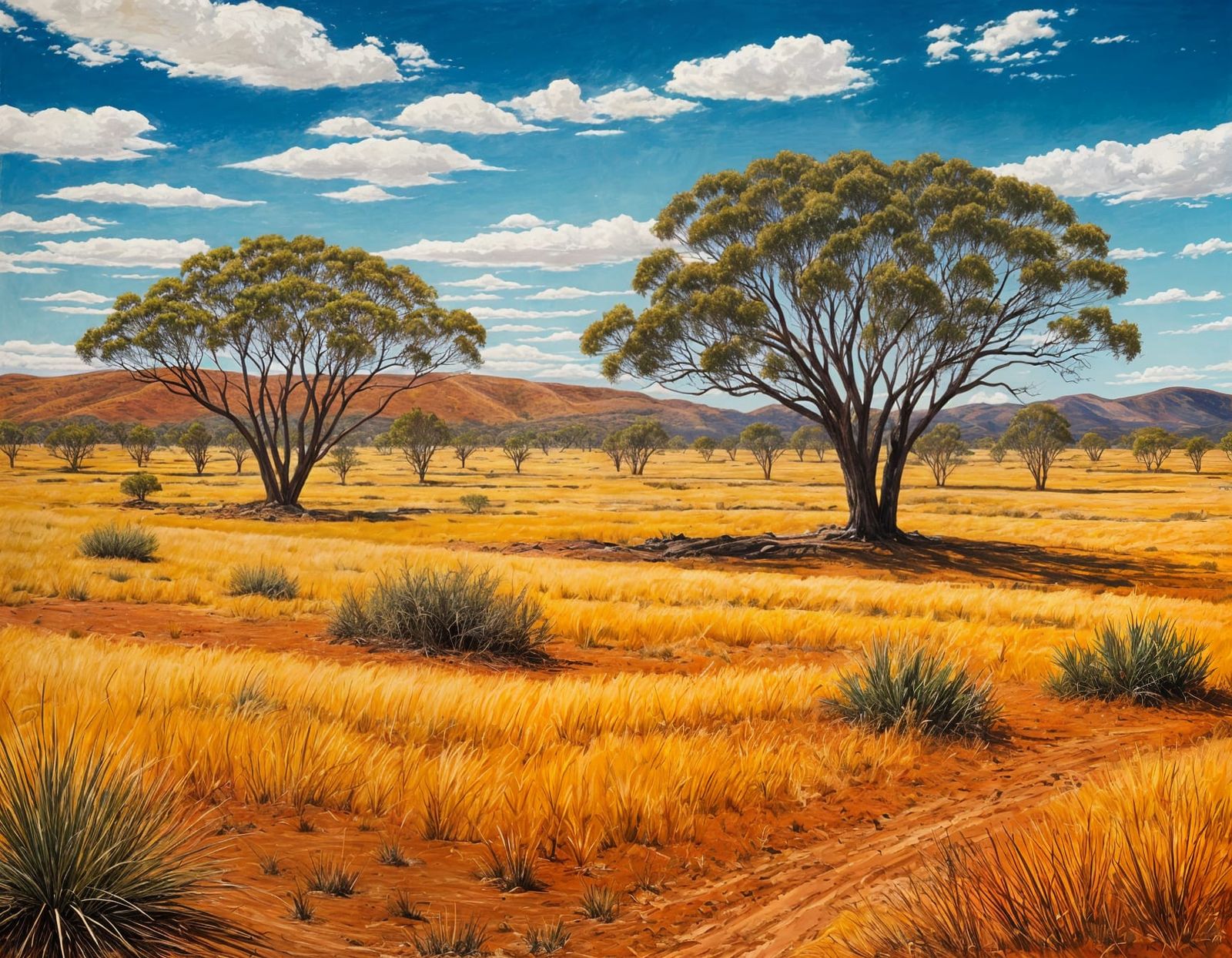 Surreal Australian Outback Scene in Warm, Earthy Colors