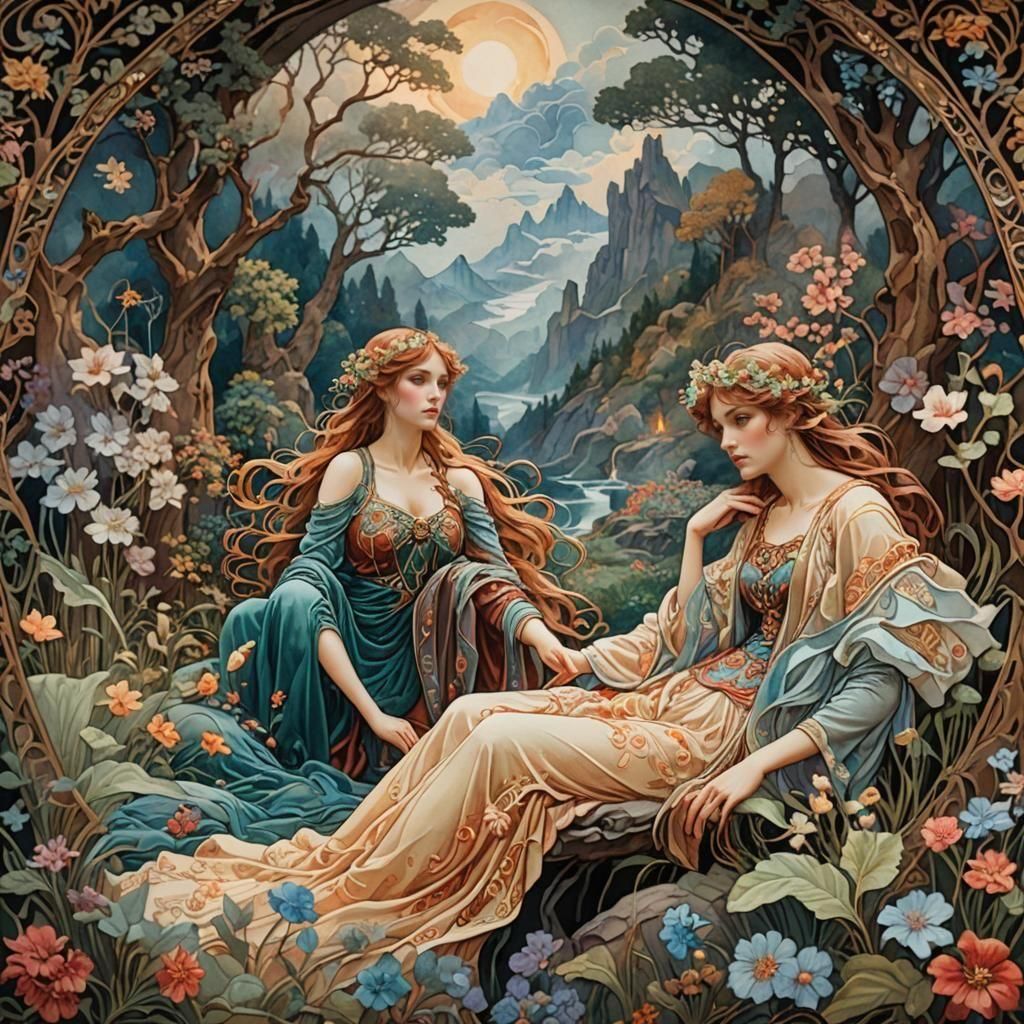 Dante's Inferno Embroidered Tapestry in Art Nouveau Style