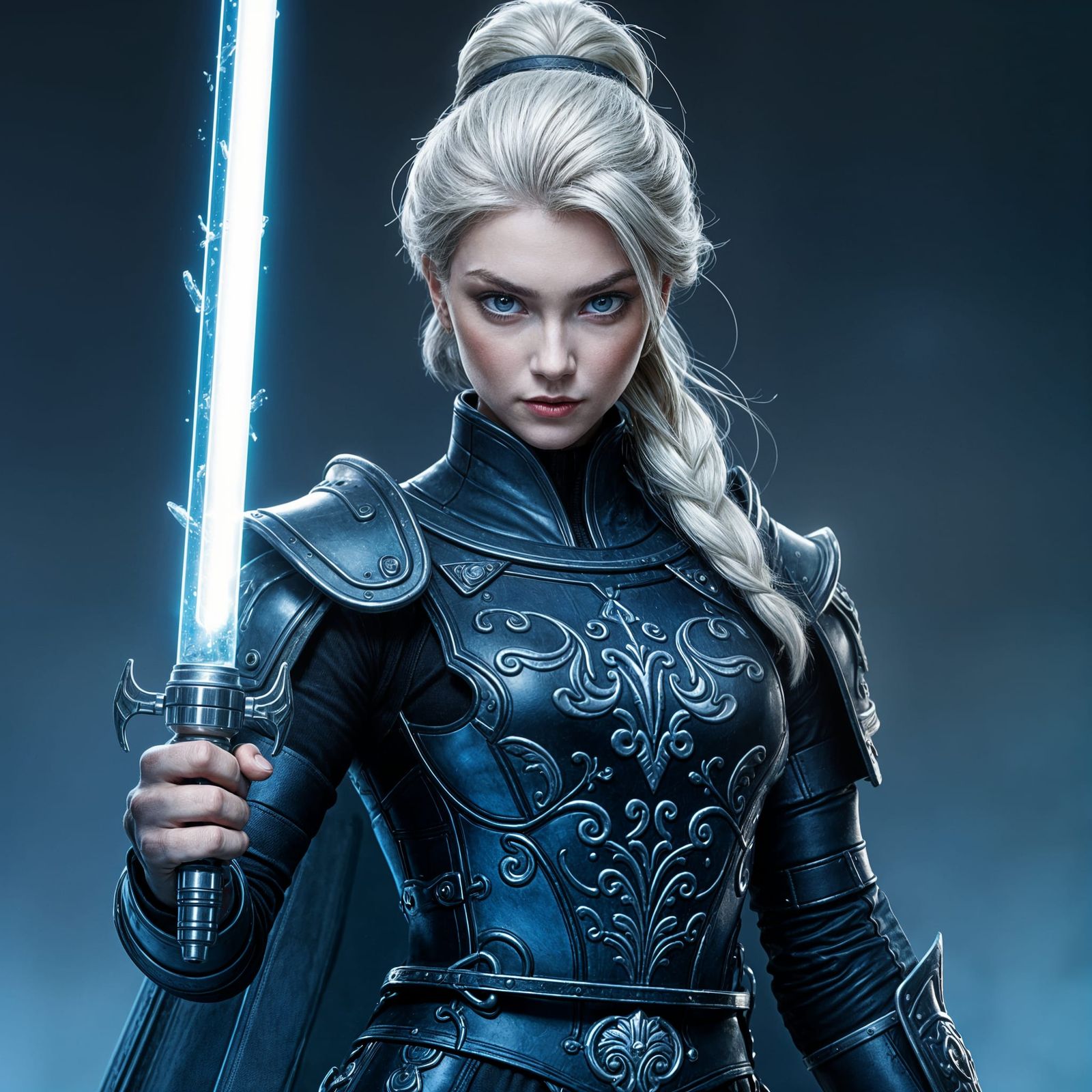 Elsa, Fierce Jedi Samurai in Icy Blue Samurai Armor