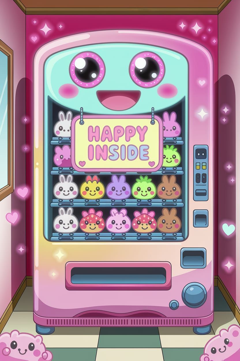 Pastel Kawaii Vending Machine Radiating Happiness