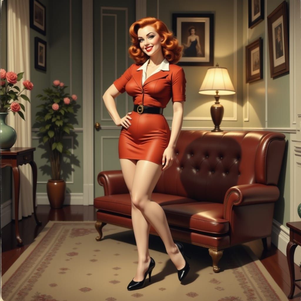 Vintage Pin-Up Girl in 1940s USO Uniform