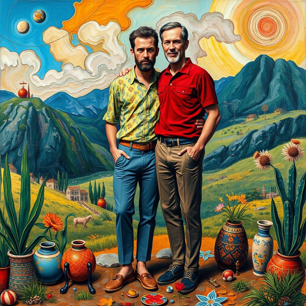 Vibrant Neo-Impressionist Portraits of Two Men in Exotic Lan...