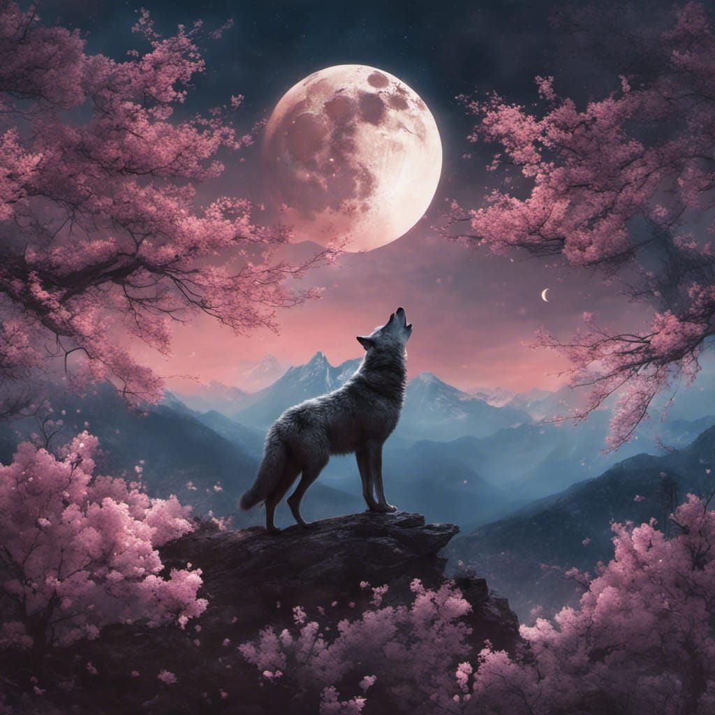 Wolf Galaxy Over Mountain Garden Landscape