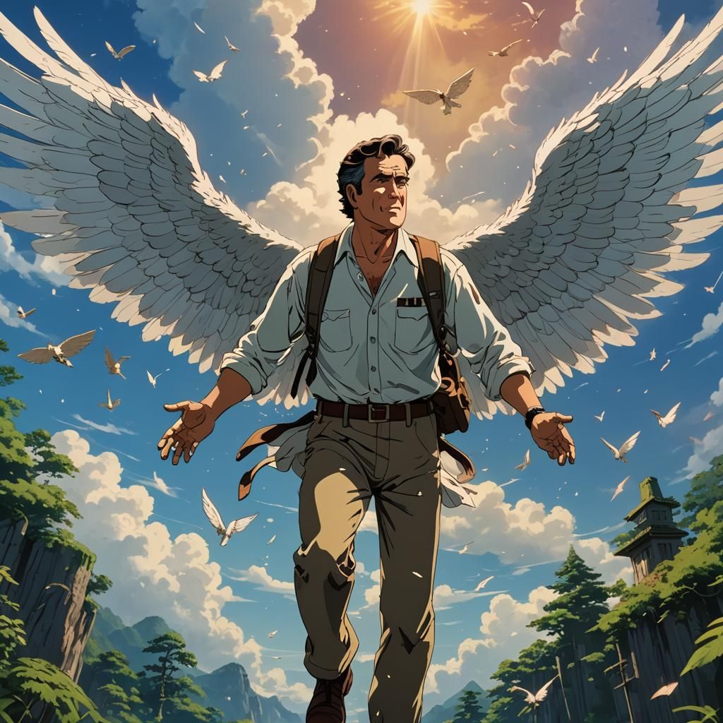 Bruce Campbell with Angel Wings in Anime Style