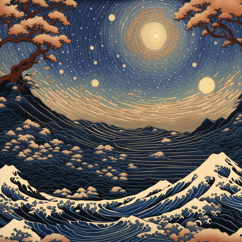 Kinetic Pointillism Star Inspired by Hokusai